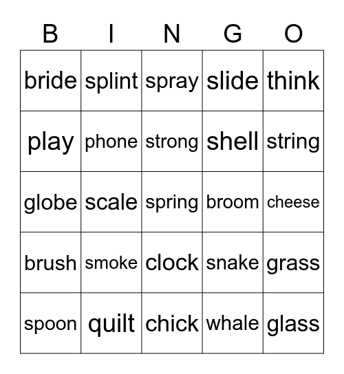 Phonics 4 Consonant Blends Bingo Card
