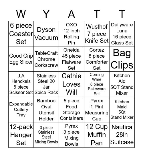 From Miss to Mrs, Love and Best Wishes Bingo Card