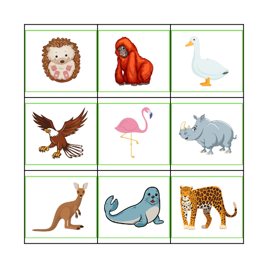 Animals Bingo Card