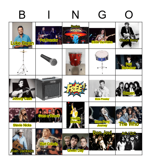 Rock Band Bingo Game #2 Mr. Warnick Bingo Card