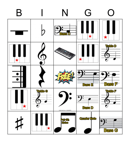 Piano Class Bingo V. 2  Mr Warnick w/Labels Bingo Card