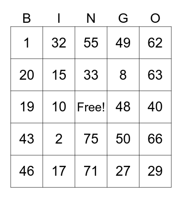 Bernadette G Bingo Card