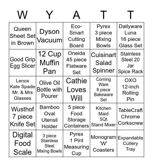 From Miss to Mrs, Love and Best Wishes Bingo Card