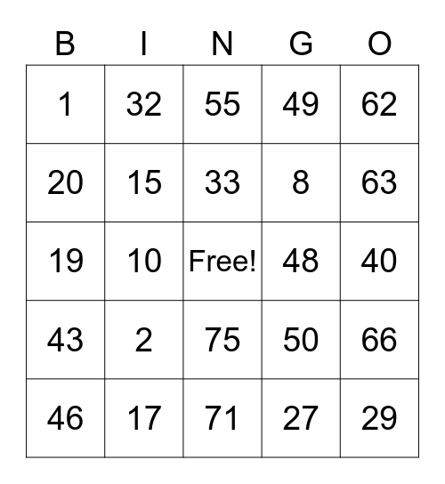 Bernadette G Bingo Card