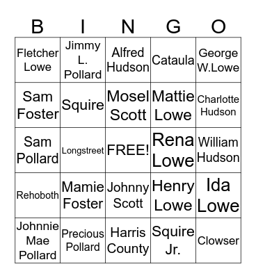 Lowe Family 2015 Bingo Card