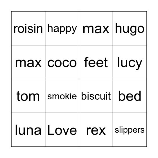 Tom & Roisin Bingo Card