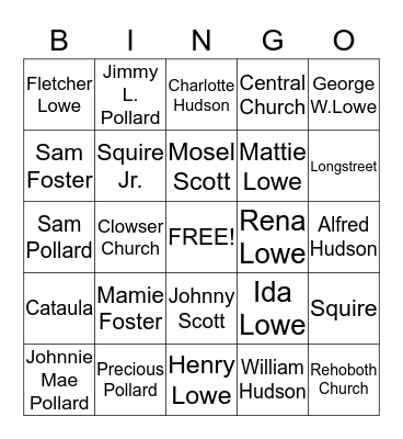 Lowe Family 2015 Bingo Card