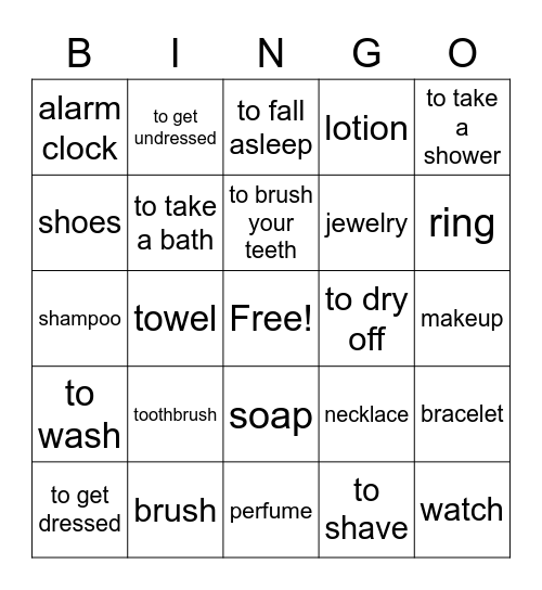 Reflexive Verbs Bingo Card