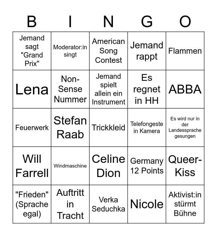 ESC Bingo Card