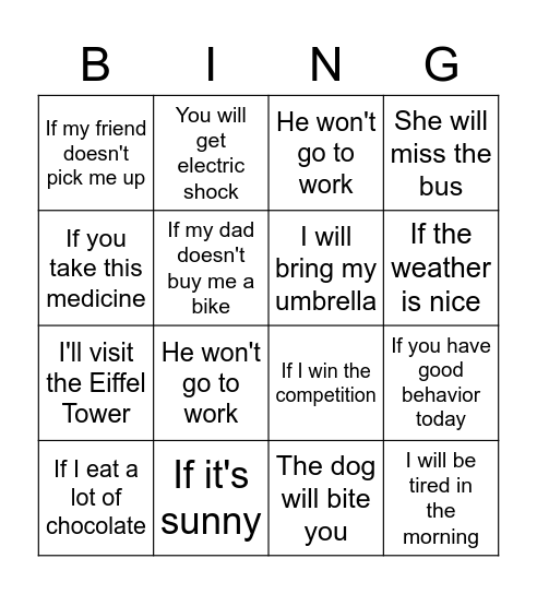 First Conditional Bingo Card