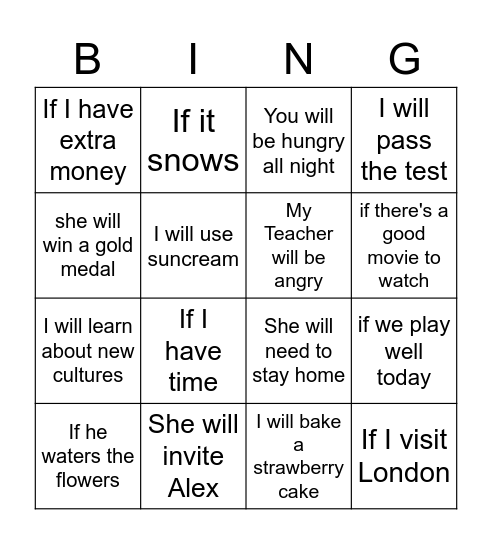 First Conditional Bingo Card