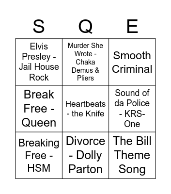 SQE Musical Bingo Card
