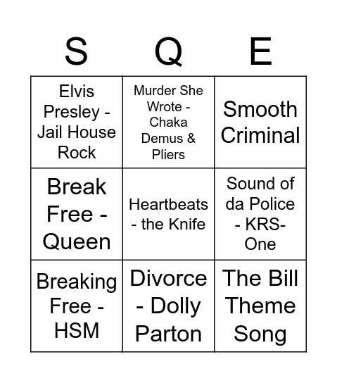 SQE Musical Bingo Card