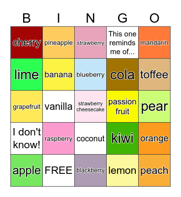 Jellybean Flavors Bingo Card