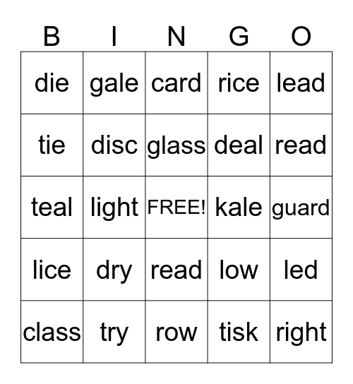 D/T, G/K/C, L/R Bingo Card