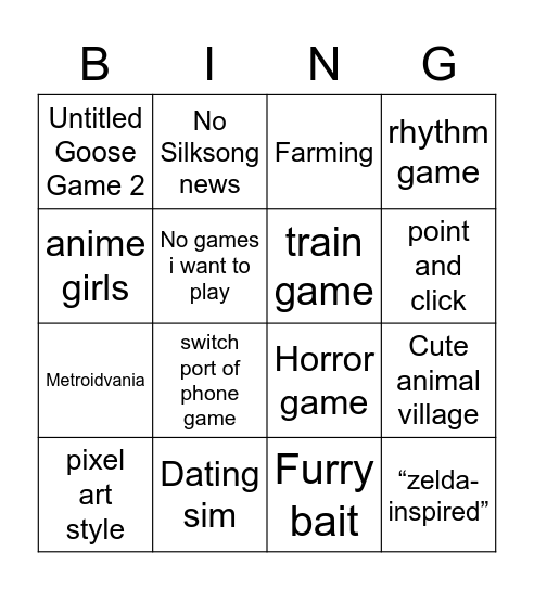 Indie Direct Bingo Card