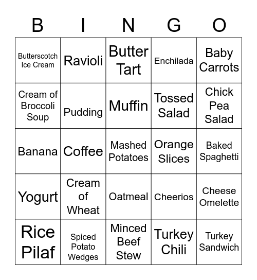 Food Services Bingo Card