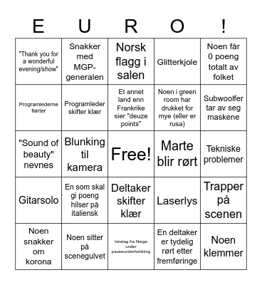 Eurovision! Bingo Card