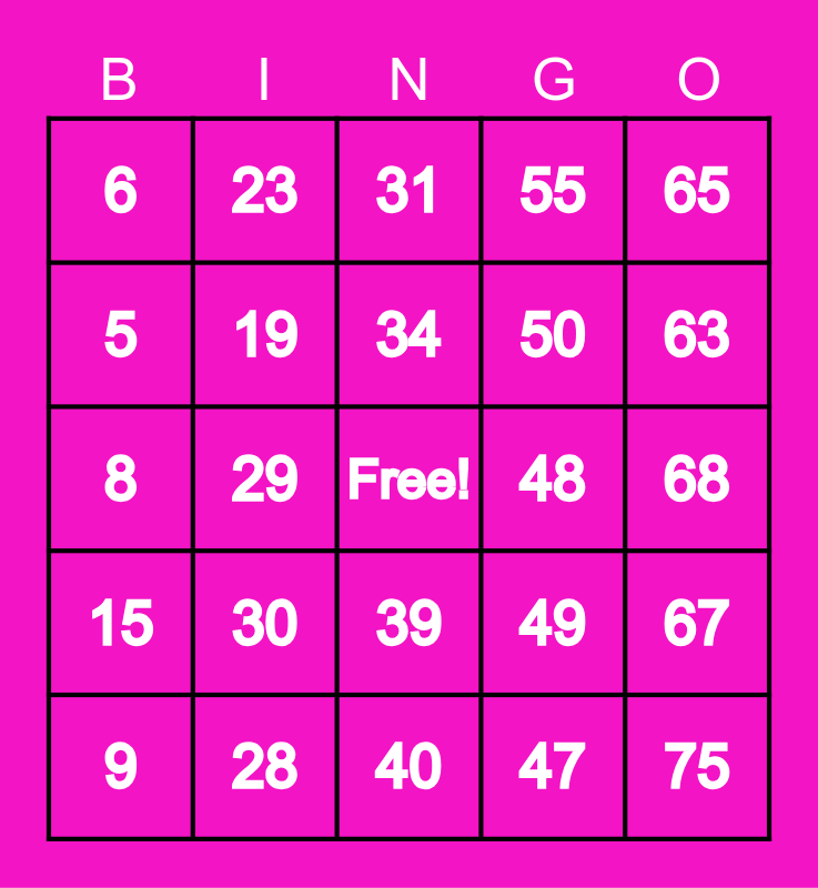 YAMS Bingo game 4 Bingo Card
