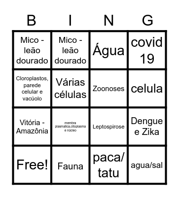 Ciências  6/7ªano Bingo Card
