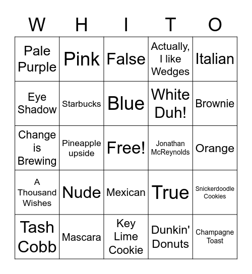Whitni's Favorite Things Bingo Card