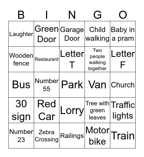 Walking Bingo Card