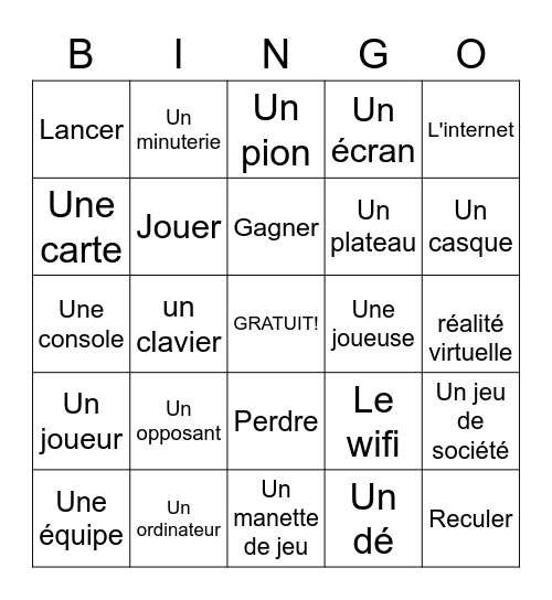 Vocabulaire Du Jeu Bingo Card