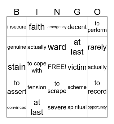 VT 1   Bingo Card