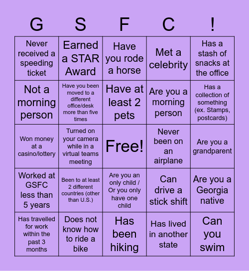 GSFC Bingo Card