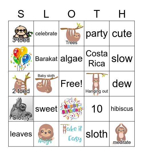FREYA'S SLOTH BINGO Card