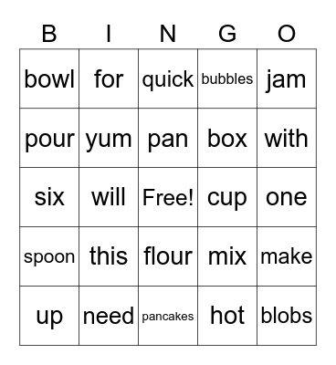 Let's Make Pancakes Bingo Card