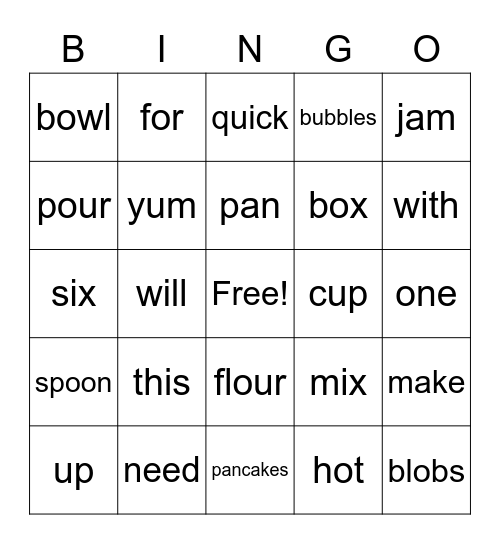 Let's Make Pancakes Bingo Card