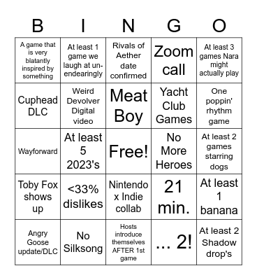 Indie World Bingo Card