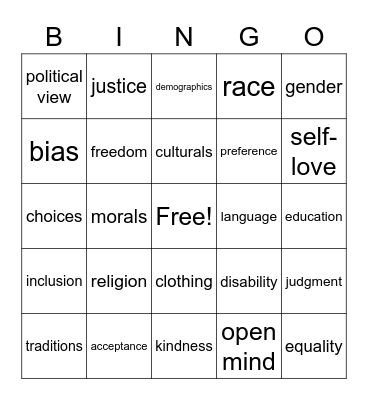 Diversity Bingo Card