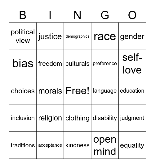 Diversity Bingo Card