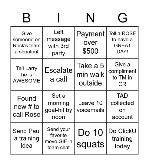 CASH Bingo Card