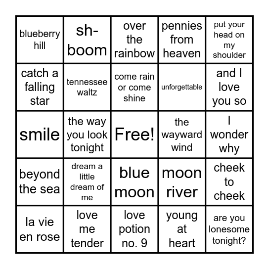 50's MUSIC BINGO Card