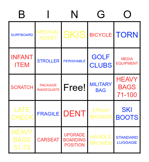 SWA Ticket Counter Bingo Card
