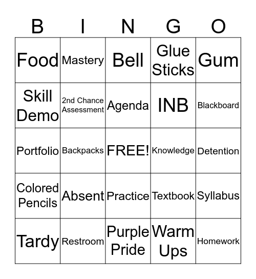 Classroom Procedures Bingo Card