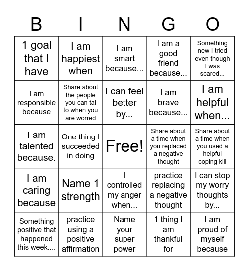 positive thinking Bingo Card