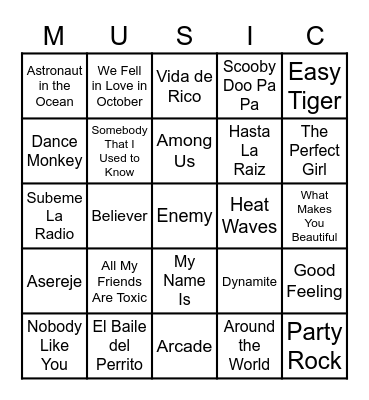 Song BINGO/BINGO de canciones Bingo Card