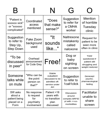 Hump Day bingo Card