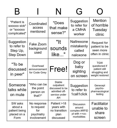 Hump Day bingo Card