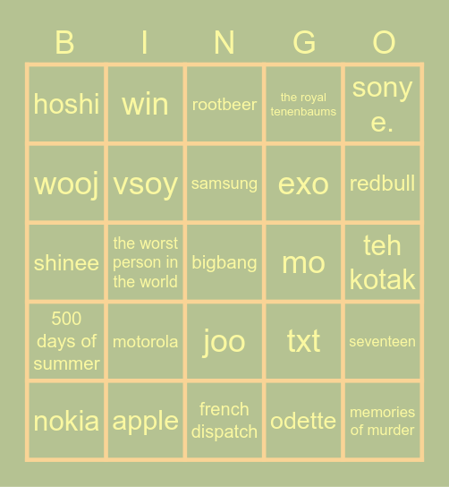 krys’ Bingo Card