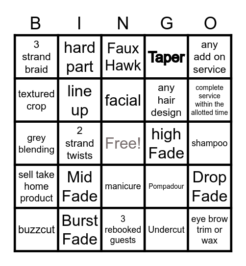 Barber Clinic Floor Bingo Card