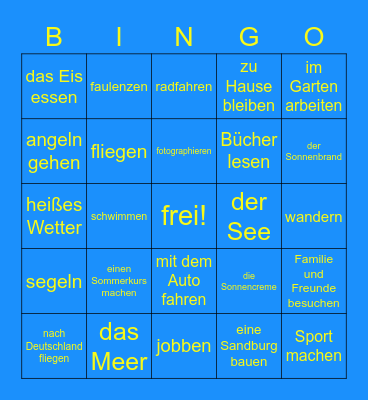 die Sommerferien Bingo Card