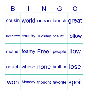 Fundations Unit 13 Bingo Card