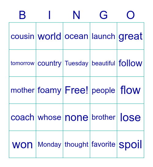 Fundations Unit 13 Bingo Card