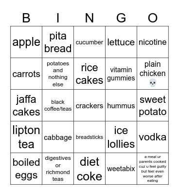 ed struggle foods Bingo Card