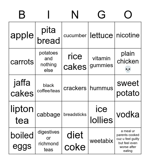 ed struggle foods Bingo Card